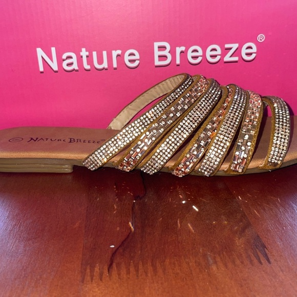 NATURE BREEZE Adrian Crystal Strappy Flat Slide Sandals Copper Rose Gold Size 9 - Picture 11 of 13